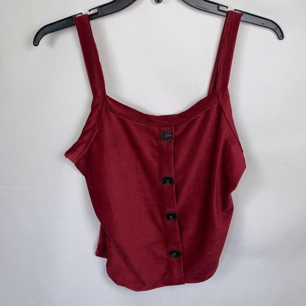 Adara Tank Top Medium 4 accent buttons cropped soft red